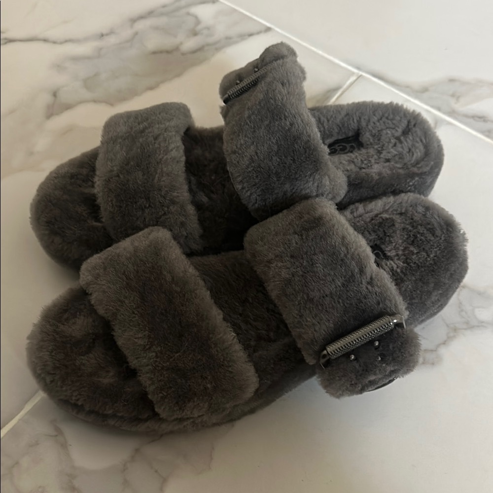Gray Fuzzy Slippers